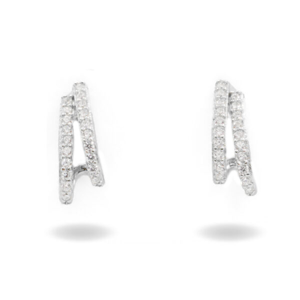 Sterling Silver Earrings claw shape with zircons – Rhodium Color