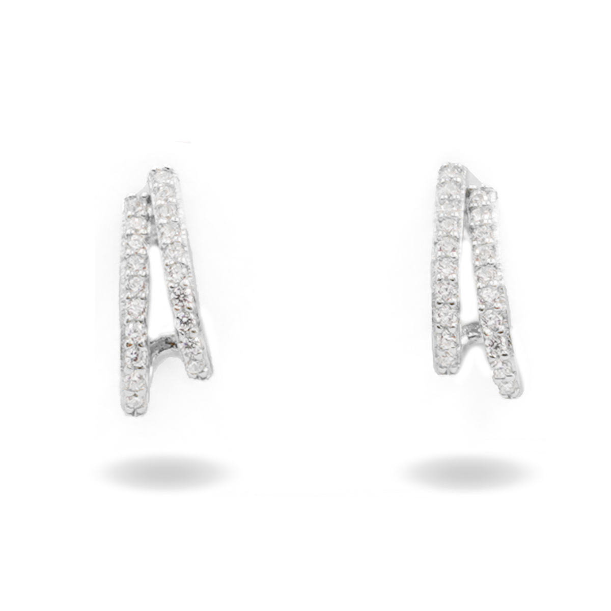 Sterling Silver Earrings claw shape with zircons – Rhodium Color