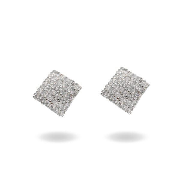 Sterling Silver Earrings rhombus shape with zircons – Rhodium Color