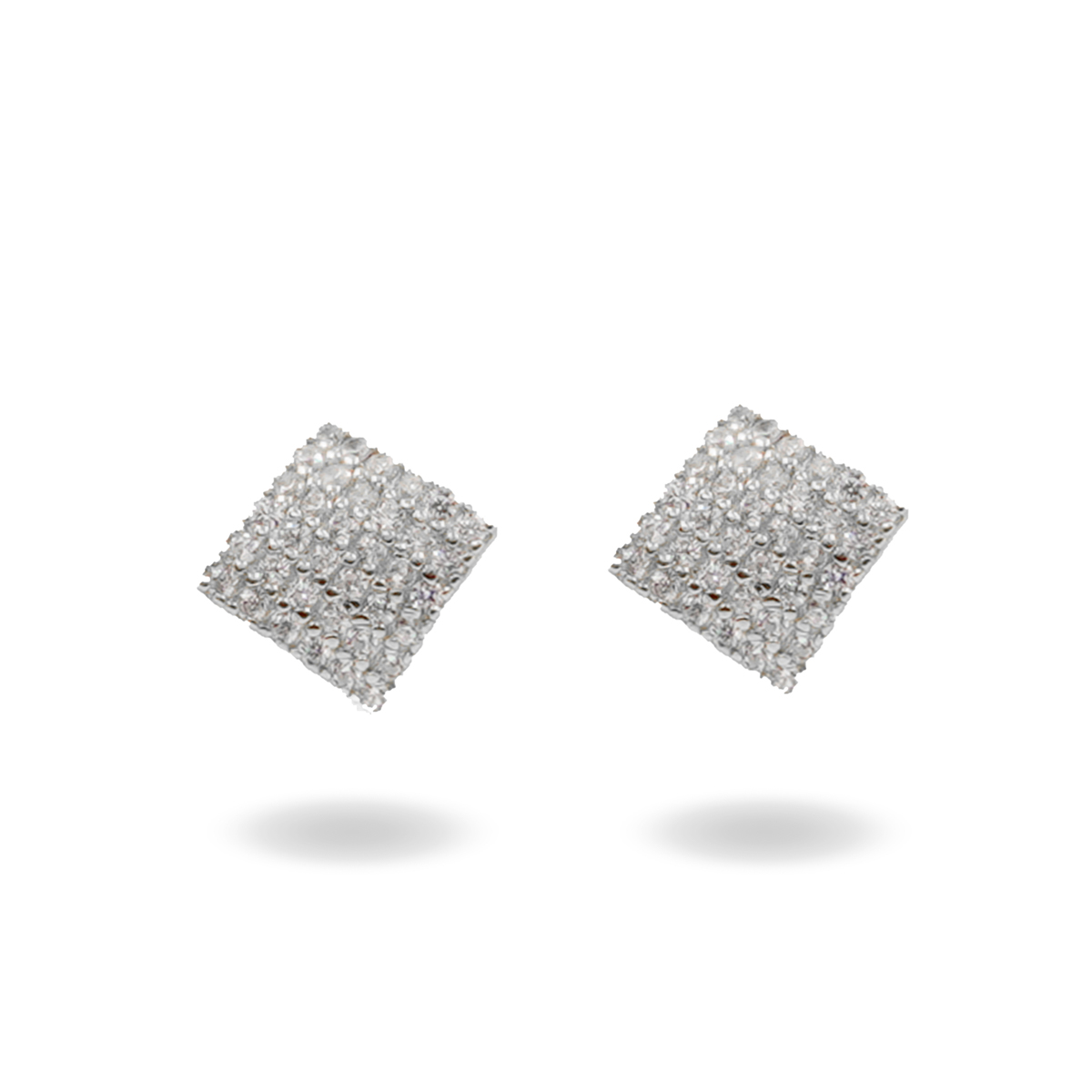 Sterling Silver Earrings rhombus shape with zircons – Rhodium Color