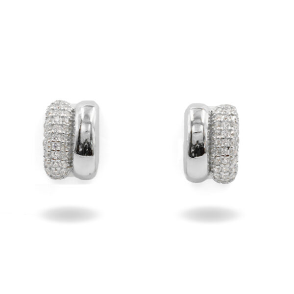 Sterling Silver Earrings bridge shape with zircons - Rhodium Color