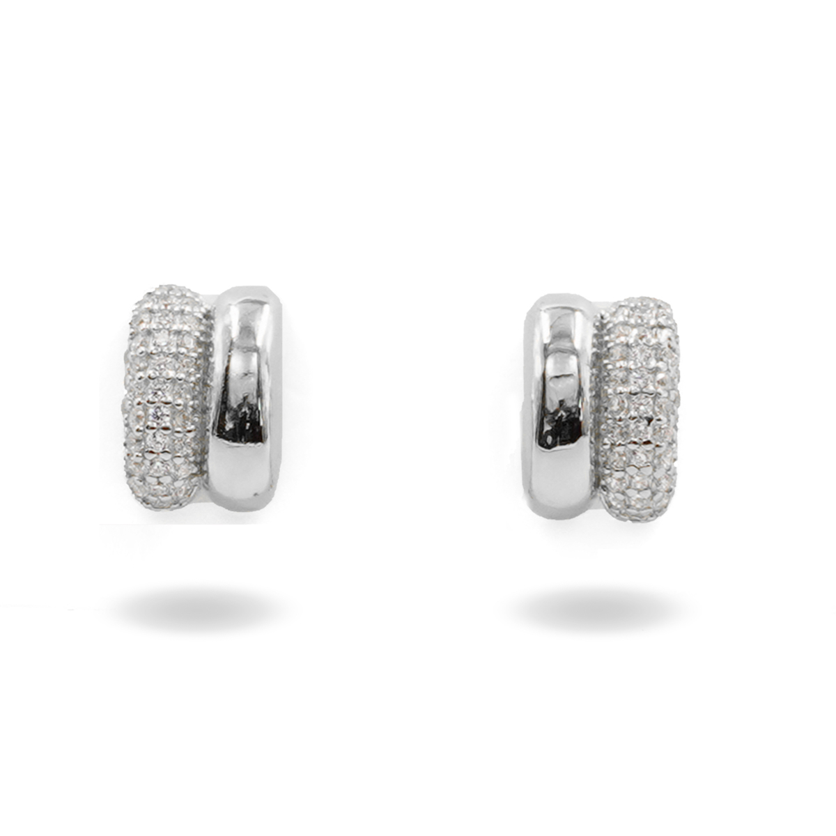 Sterling Silver Earrings bridge shape with zircons - Rhodium Color