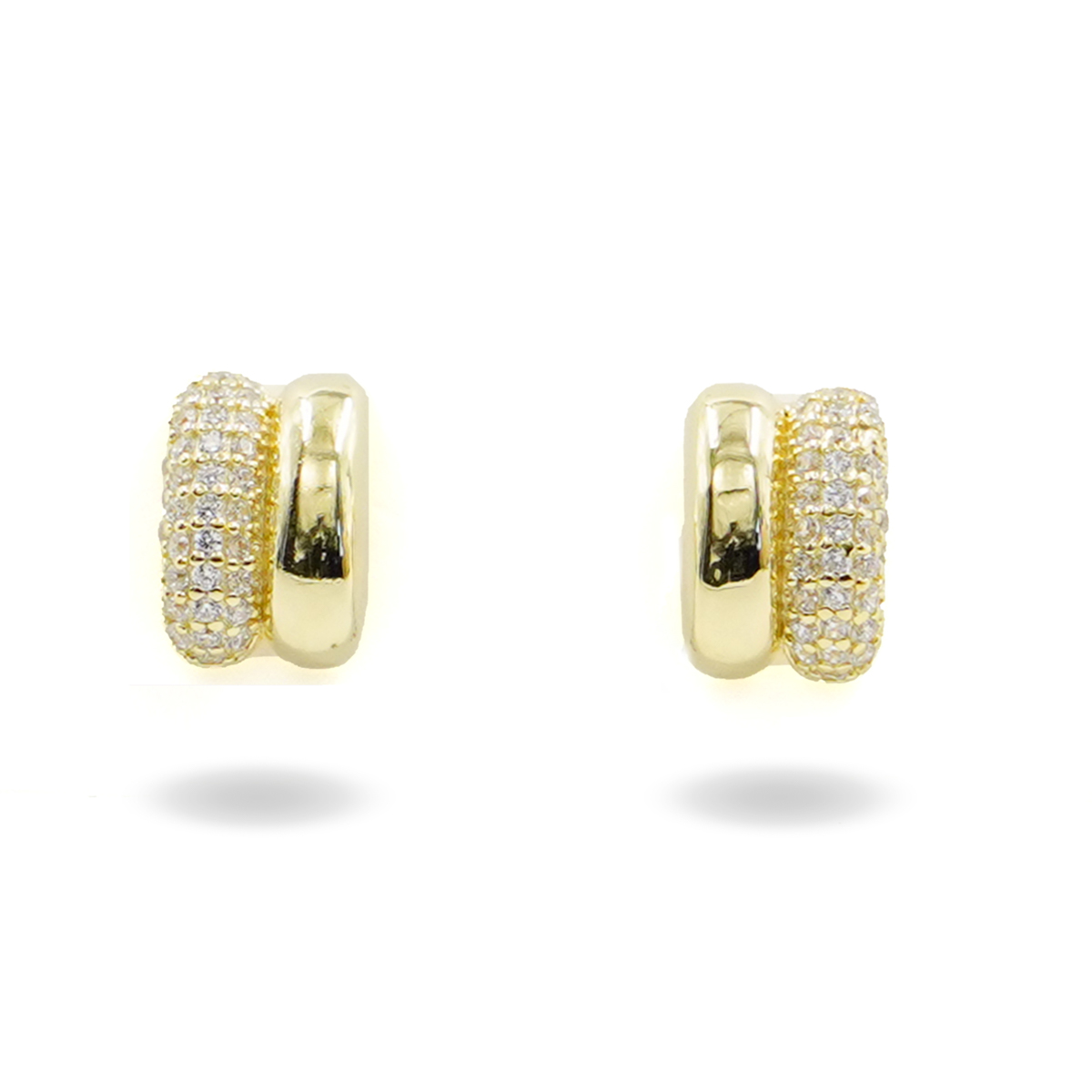 Sterling Silver Earrings bridge shape with zircons - Rhodium Color