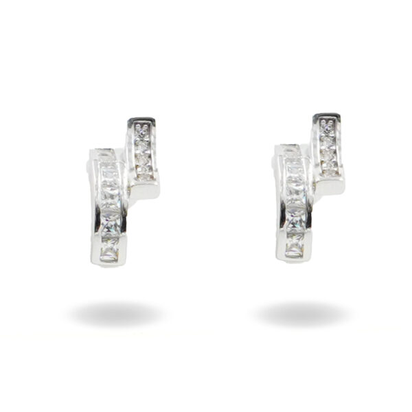 Sterling Silver Earrings bridge shape with zircons – Rhodium Color