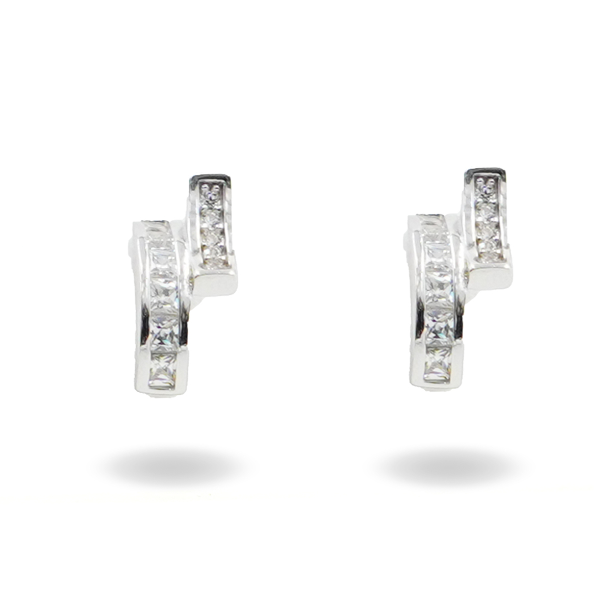 Sterling Silver Earrings bridge shape with zircons – Rhodium Color