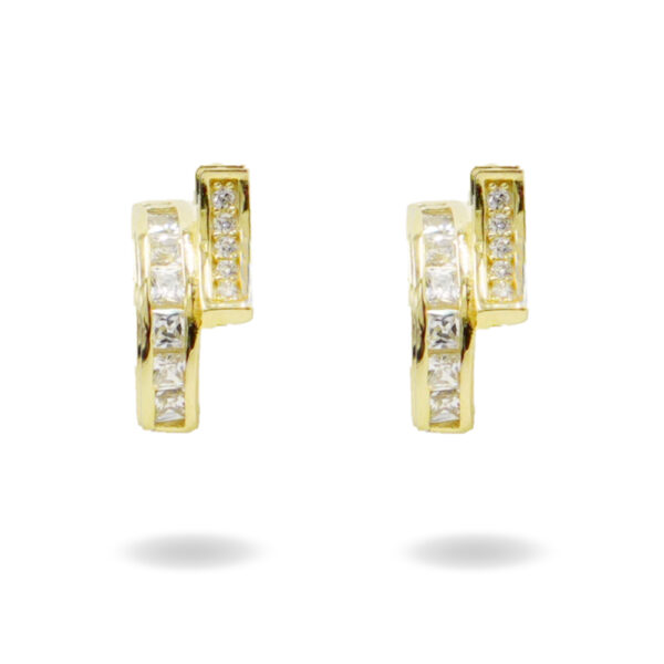 Sterling Silver Earrings bridge shape with zircons – Golden Color