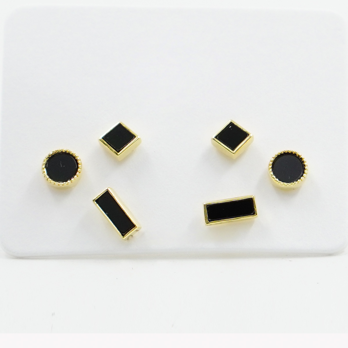 Sterling Silver Earrings Set, square, disk, rectangle with black agate – Golden Color