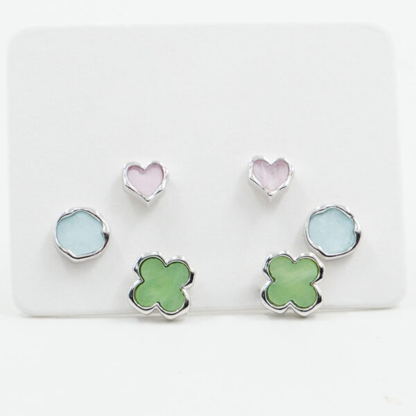 Set di Orecchini in argento fiore, cuore, cerchio con madreperla – Rodiato
