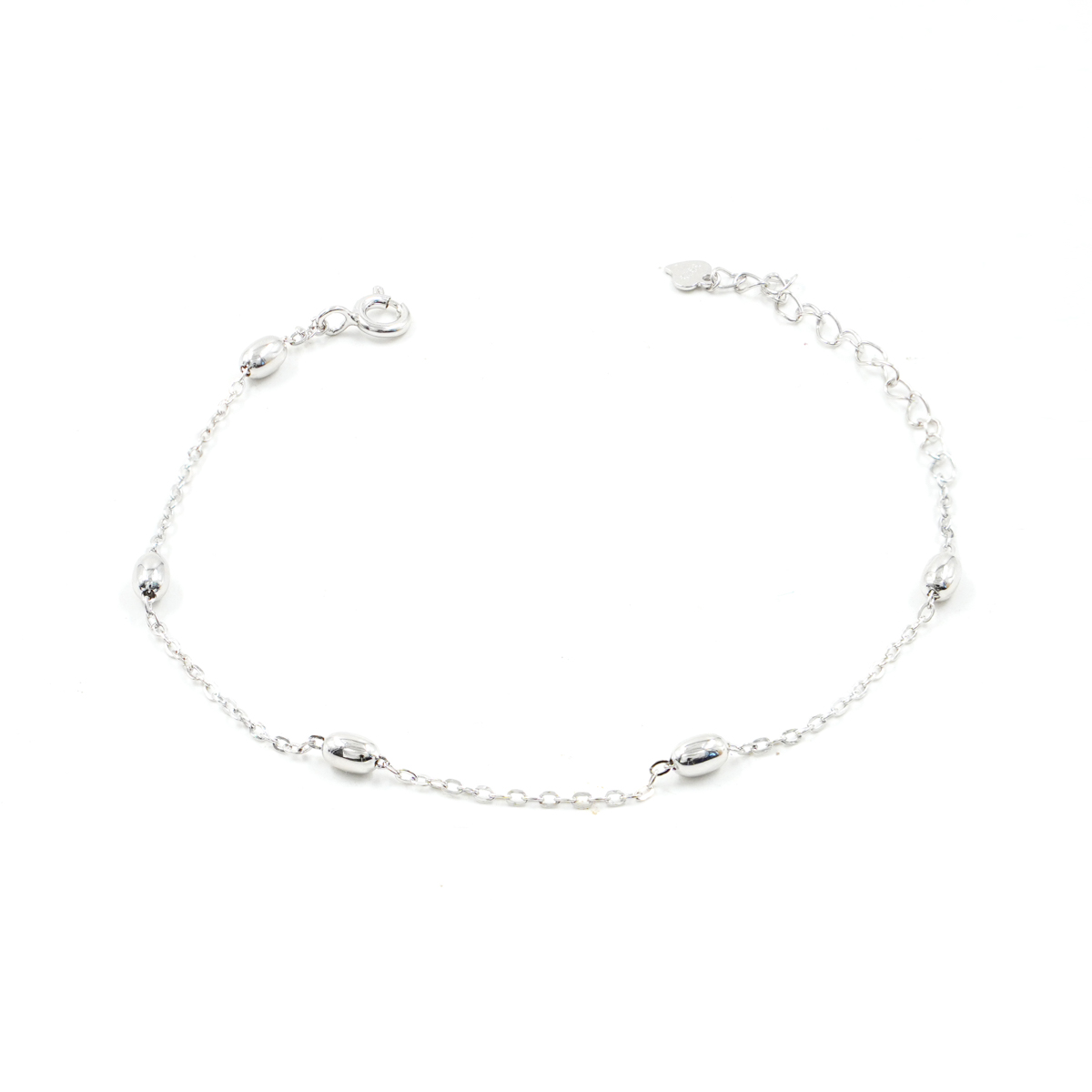 Sterling Silver bracelet with 5 oval shape element – Rhodium Color