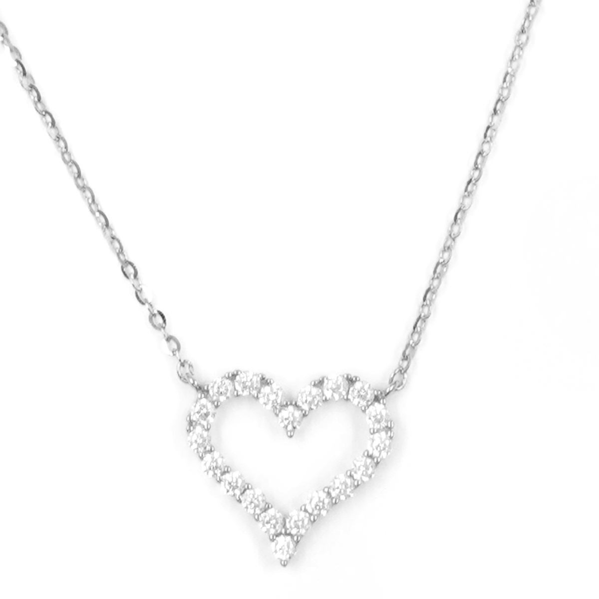 Sterling Silver Necklace with heart pendant shape with zircon – Rhodium Color