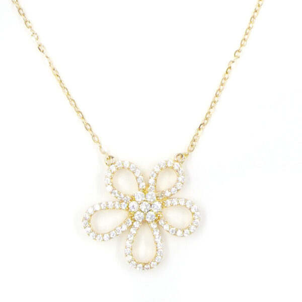 Sterling Silver Necklace with flower pendant shape with zircon – Golden Color