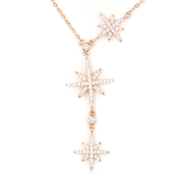 Sterling Silver Necklace with three star element with zircon – Rose Color