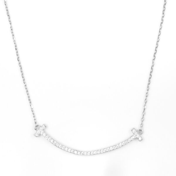 Sterling Silver Necklace bridge shape with zircons – Rhodium Color