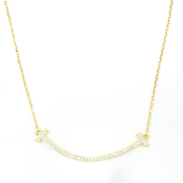 Sterling Silver Necklace bridge shape with zircons – Golden Color