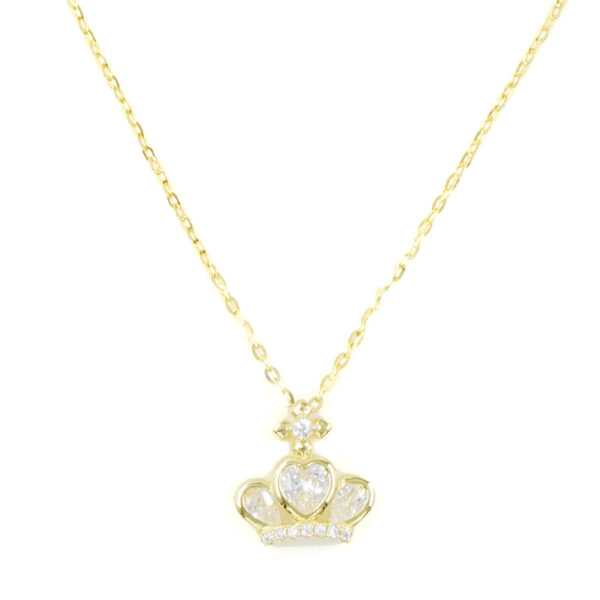 Sterling Silver Necklace with crown pendant with zircon – Golden Color