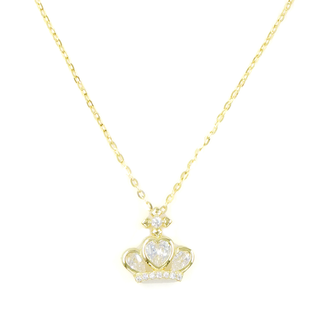 Sterling Silver Necklace with crown pendant with zircon – Golden Color