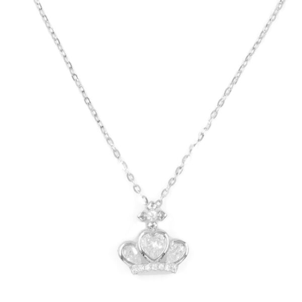 Sterling Silver Necklace with crown pendant with zircon – Rhodium Color