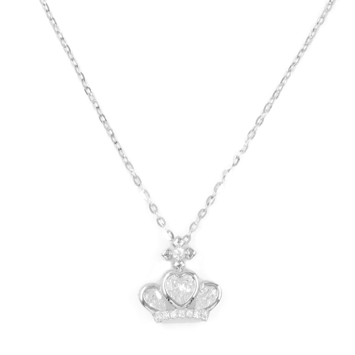 Sterling Silver Necklace with crown pendant with zircon – Rhodium Color