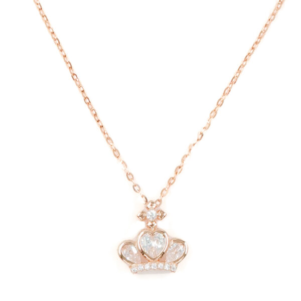 Sterling Silver Necklace with crown pendant with zircon – Rose Color