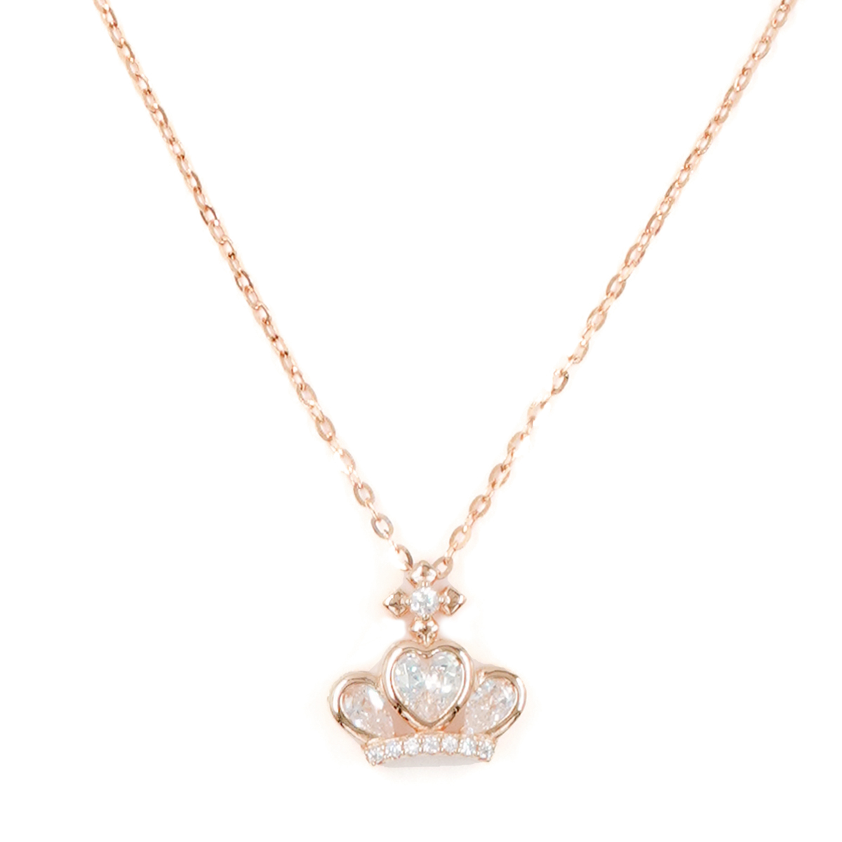 Sterling Silver Necklace with crown pendant with zircon – Rose Color