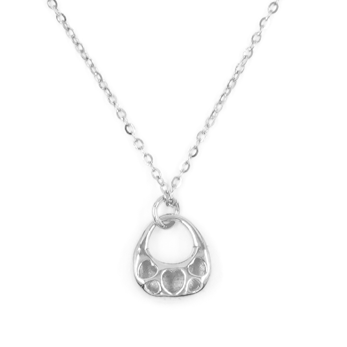 Sterling Silver Necklace with bag with drilled heart pendant – Rhodium Color