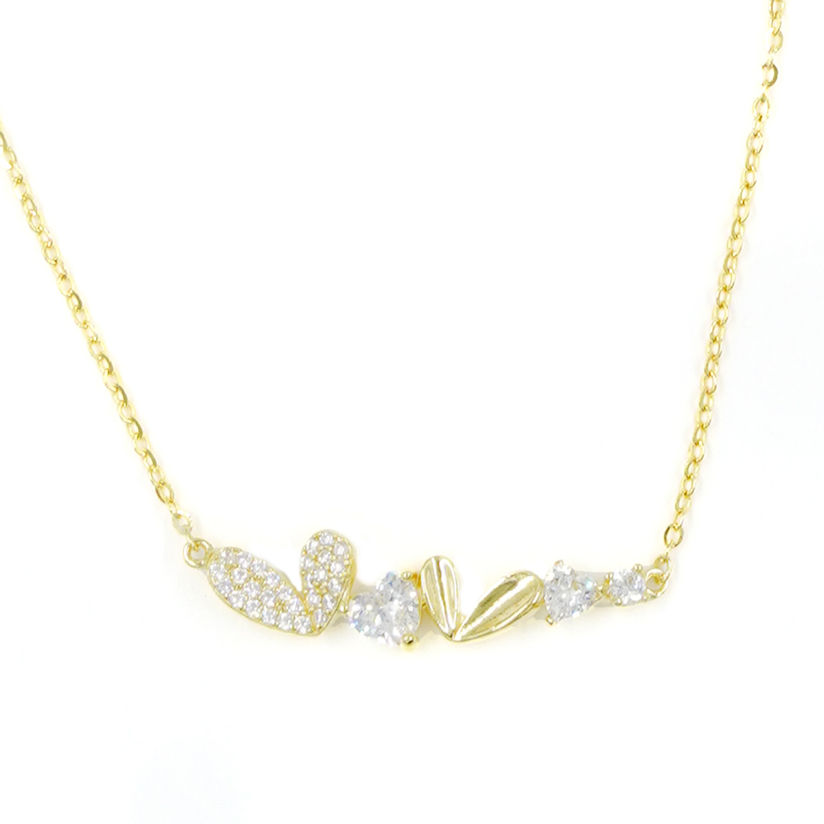 Sterling Silver Necklace arc element with heart with zircon – Golden Color