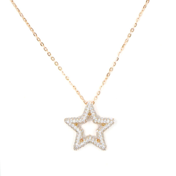 Sterling Silver Necklace with star shape pendant with zircons – Rose Color