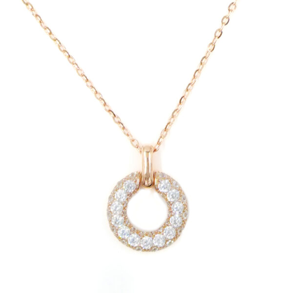 Sterling Silver Necklace with donut shape pendant with zircon – Rose Color