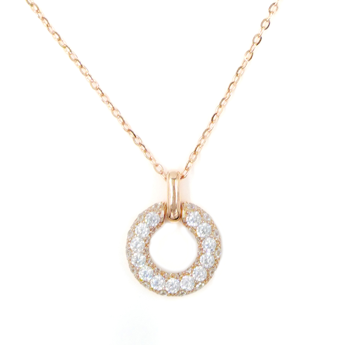 Sterling Silver Necklace with donut shape pendant with zircon – Rose Color