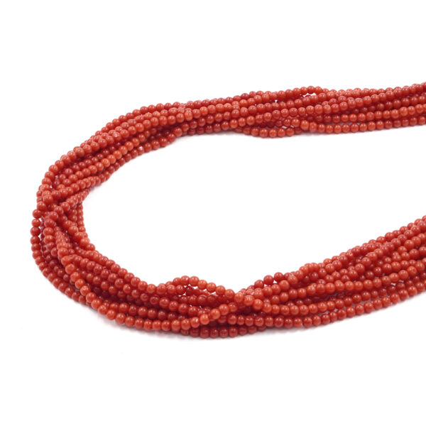Mediterranean coral strands round shape 3-3½mm Similnetto Quality – Dark Color