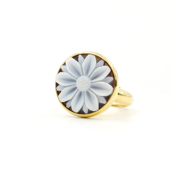 Sterling Silver ring with engraved cameo 20mm, various subjects – Golden Color