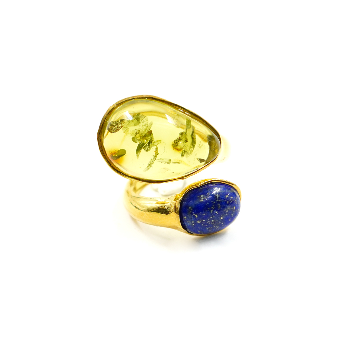 Anello Contrarier in Argento con lapis, ambra colombiana verde – Dorato - immagine 2