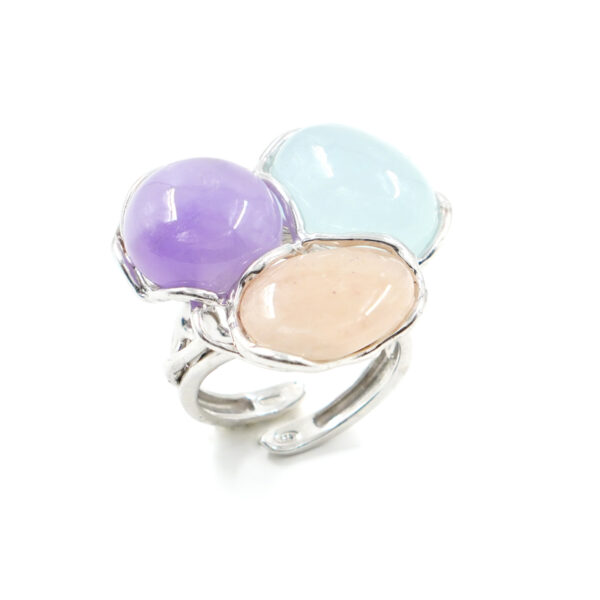 Sterling Silver Ring with aquamarine, amethyst, morganite – Rhodium Color