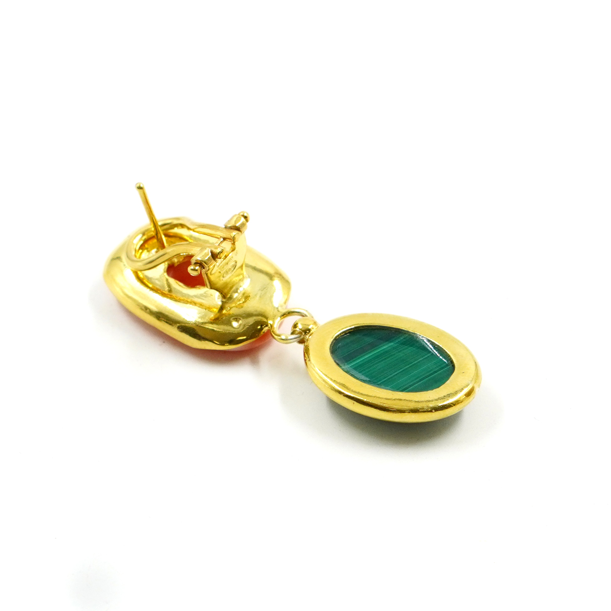 Orecchini in argento con malachite, corallo arancio - Dorato - immagine 2