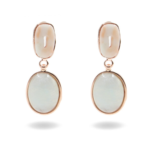 Sterling Silver Earrings with aquamarine, light rose coral - Rose Color