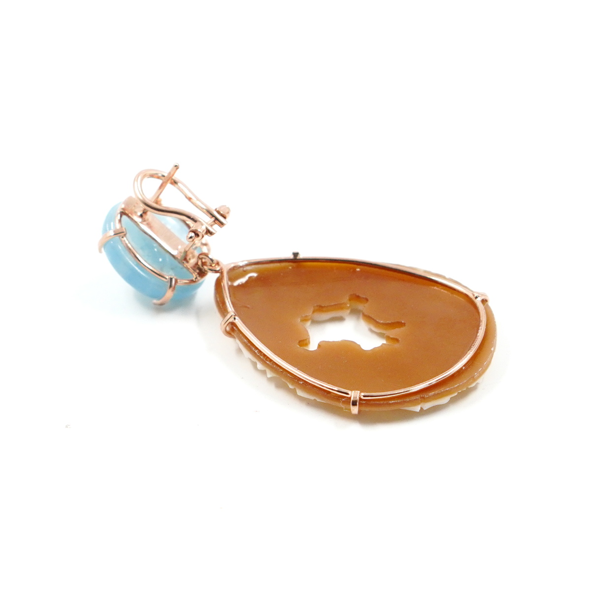 Orecchini in argento con acquamarina, cammeo inciso forma creola – Rosè - immagine 2