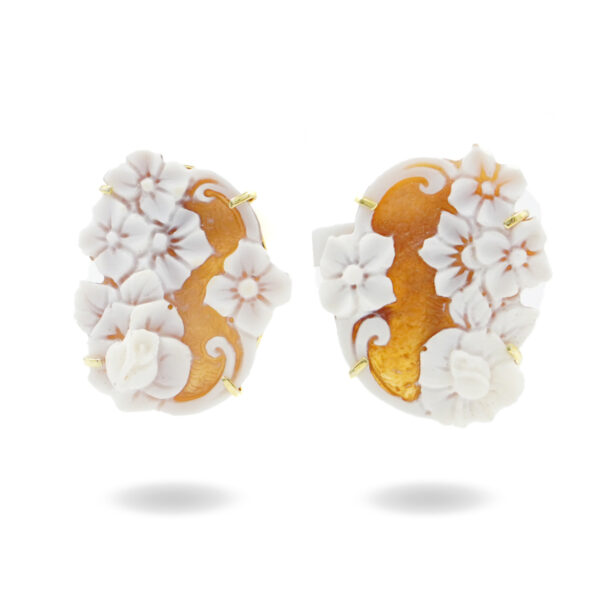 Sterling Silver Earrings with engraved shell cameo – Golden Color