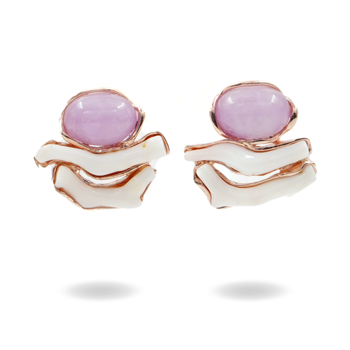 Orecchini in argento con kunzite, corallo bianco – Rosè