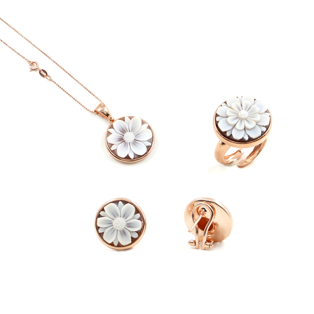 Tris in argento con Cammei incisi, vari soggetti – Rosè