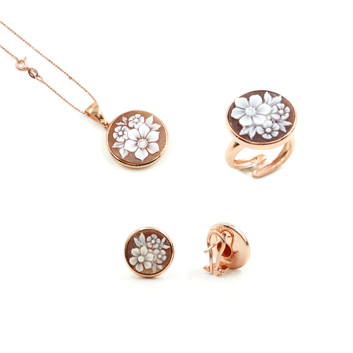 Tris in argento con Cammei incisi, vari soggetti – Rosè - immagine 2