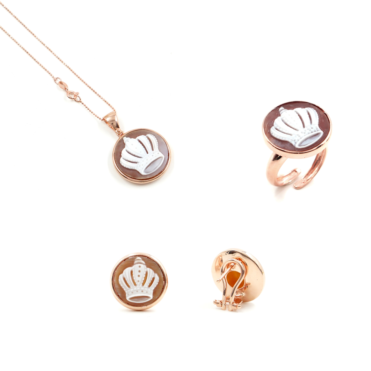 Tris in argento con Cammei incisi, vari soggetti – Rosè - immagine 3