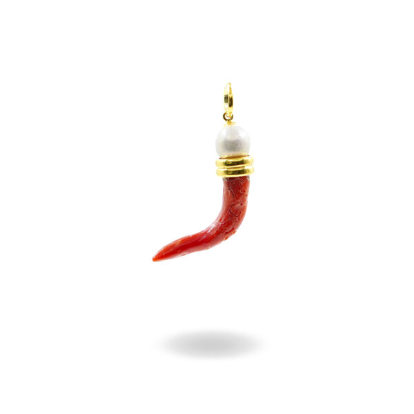 Pendant with baroque pearl and coral shape horn – Golden Color