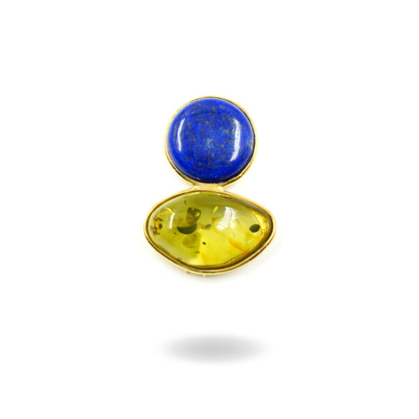Pendente in argento con lapis tondo, ambra colombiana verde – Dorato