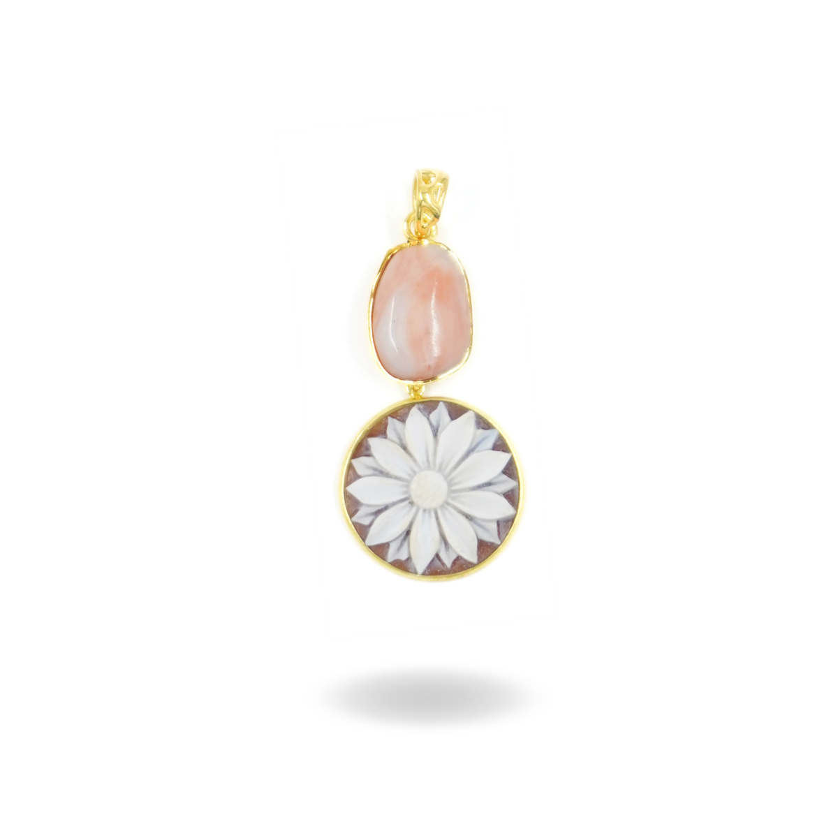 Pendente Argento con Corallo, Cammeo - Dorato