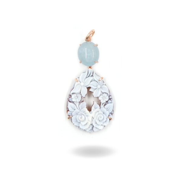 Pendente in argento con acquamarina, cammeo inciso forma creola – Rosè