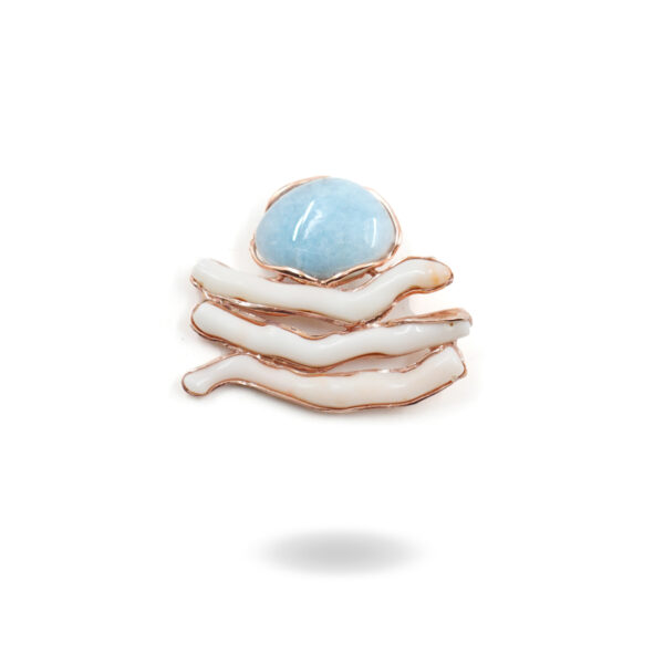 Sterling Silver Pendant with aquamarine and white coral – Rose Color