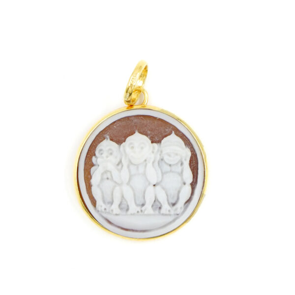 Pendente in argento con cammeo inciso tre scimmiette - Dorato