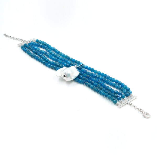 Bracelet with apatite, pearl, sterling silver clasp – Rhodium Color
