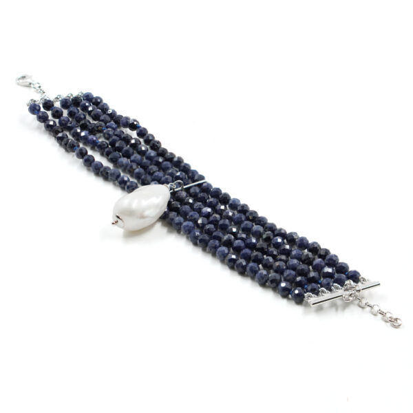 Bracelet with zaffiro, pearl, sterling silver clasp – Rhodium Color