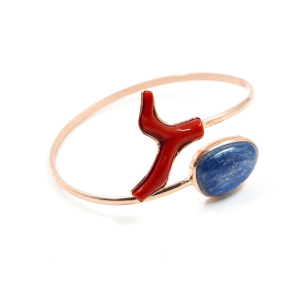 Sterling Silver Bracelet with kyanite, coral branch – Rose Color